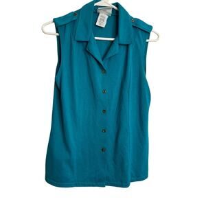 Jaclyn Smith Classic Women's Blue Sleeveless Button Up Collared Shirt Size Small
